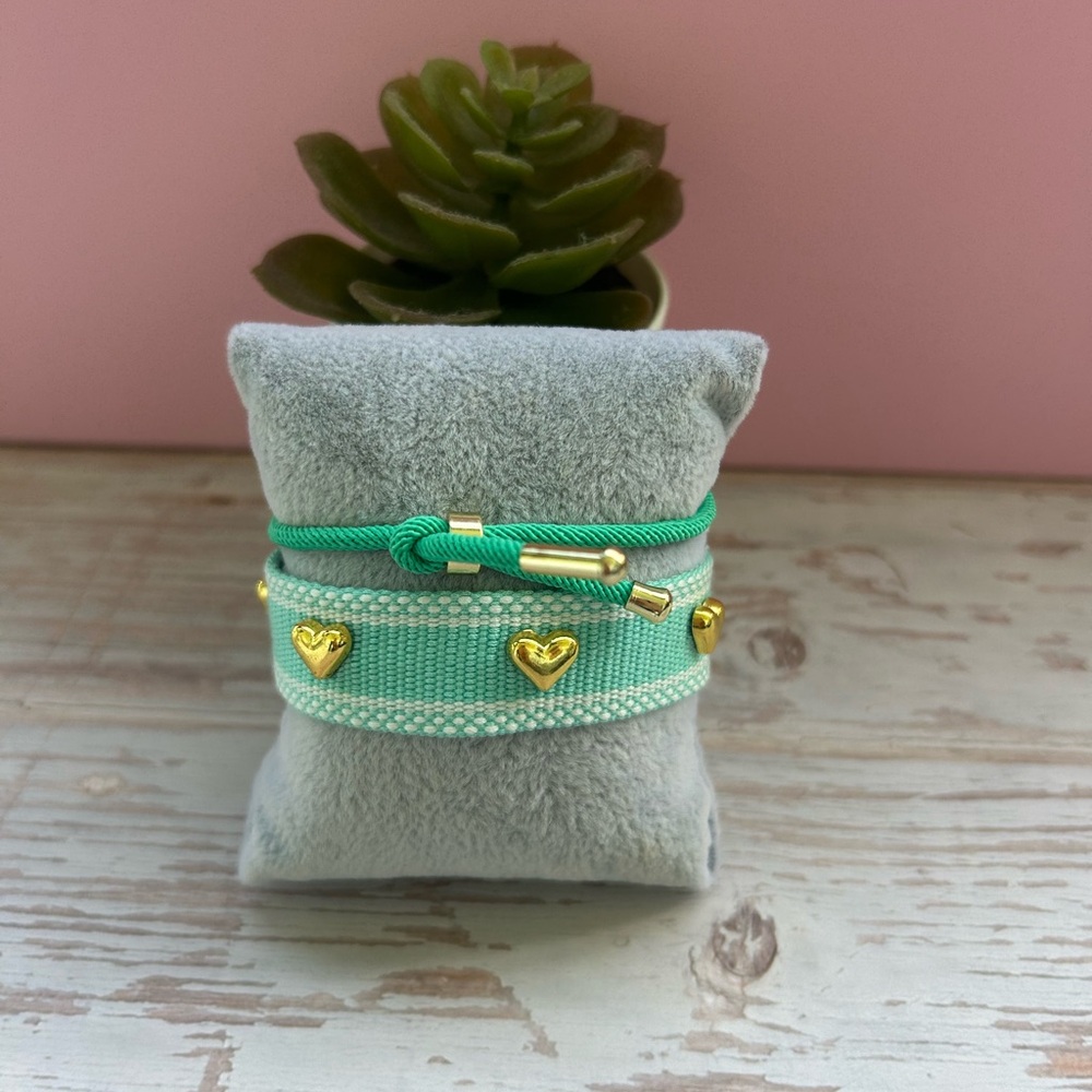 Green & Blue Gold plated Heart Bracelet